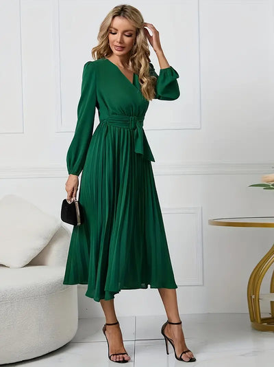 Angela - Plain midi dress with neckline and belt