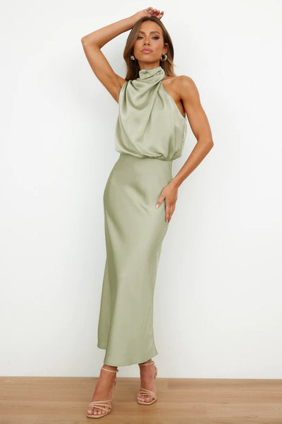 Macha - Halter neck satin maxi dress