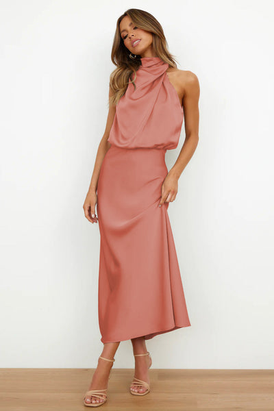 Macha - Halter neck satin maxi dress