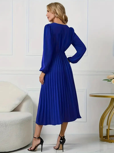 Angela - Plain midi dress with neckline and belt