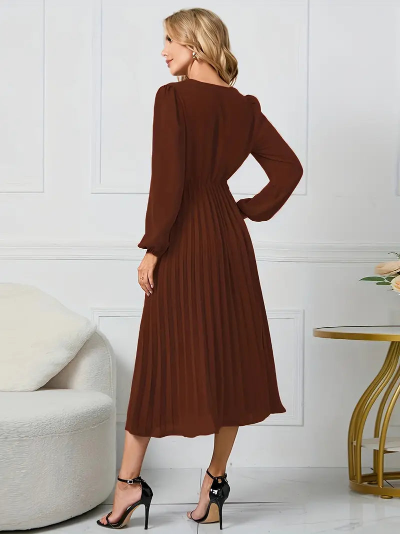 Angela - Plain midi dress with neckline and belt