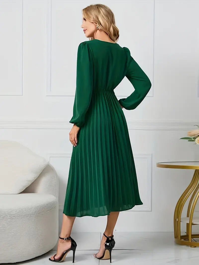 Angela - Plain midi dress with neckline and belt