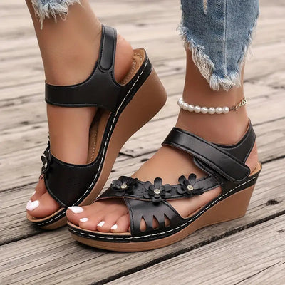 Sandy - Women's soft sole floral platform sandals