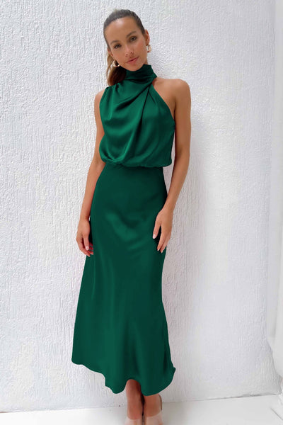 Macha - Halter neck satin maxi dress