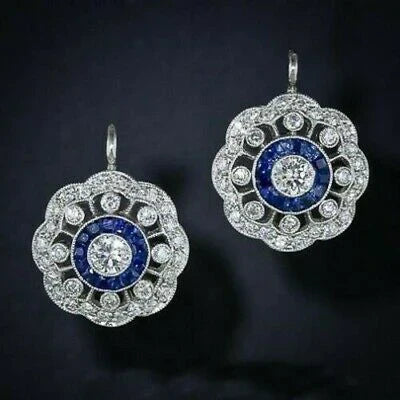 Vintage mandala blue zirconia earrings