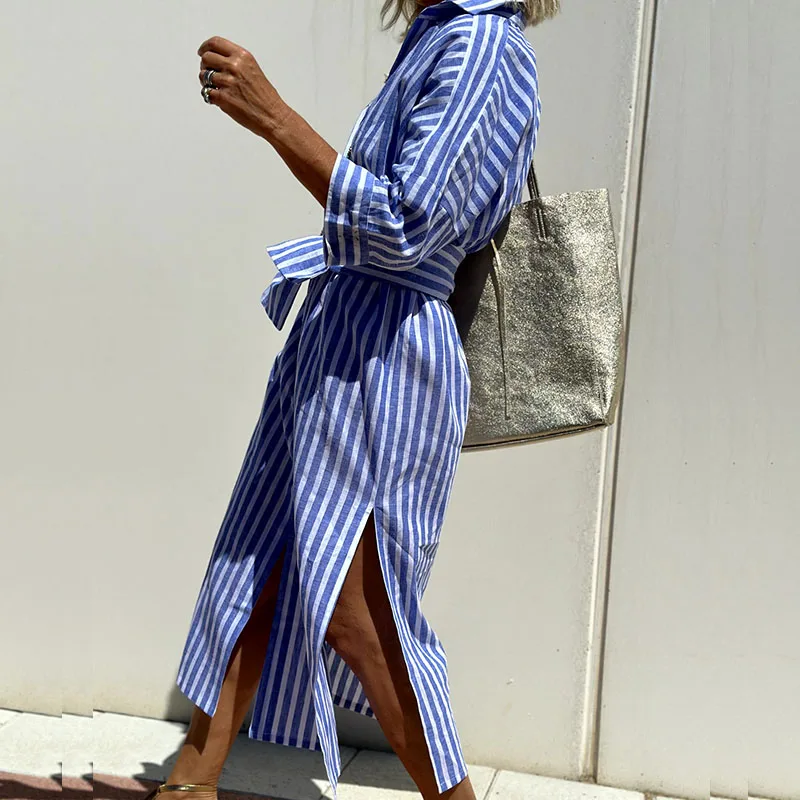 Lanna - Elegant striped shirt dress