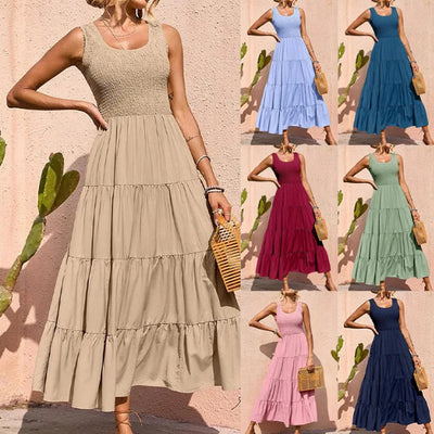 Melisa - U neck pleated maxi dress