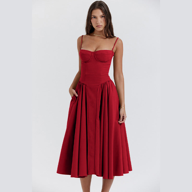 Kate - Sleeveless midi dress with corset fit