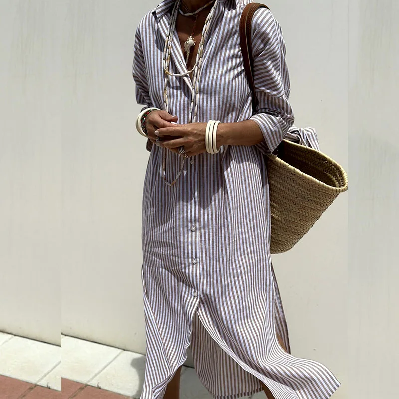 Lanna - Elegant striped shirt dress