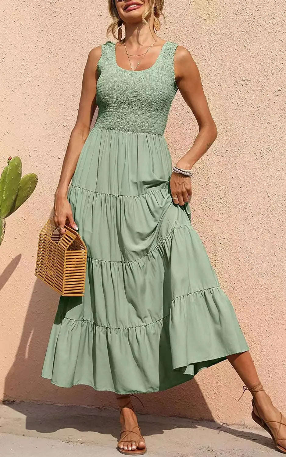 Melisa - U neck pleated maxi dress