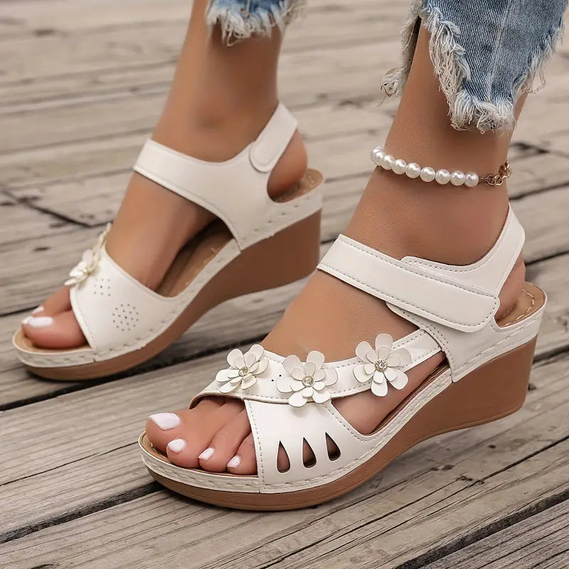 Sandy - Women's soft sole floral platform sandals