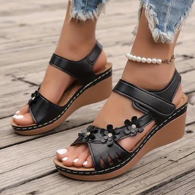 Sandy - Women's soft sole floral platform sandals