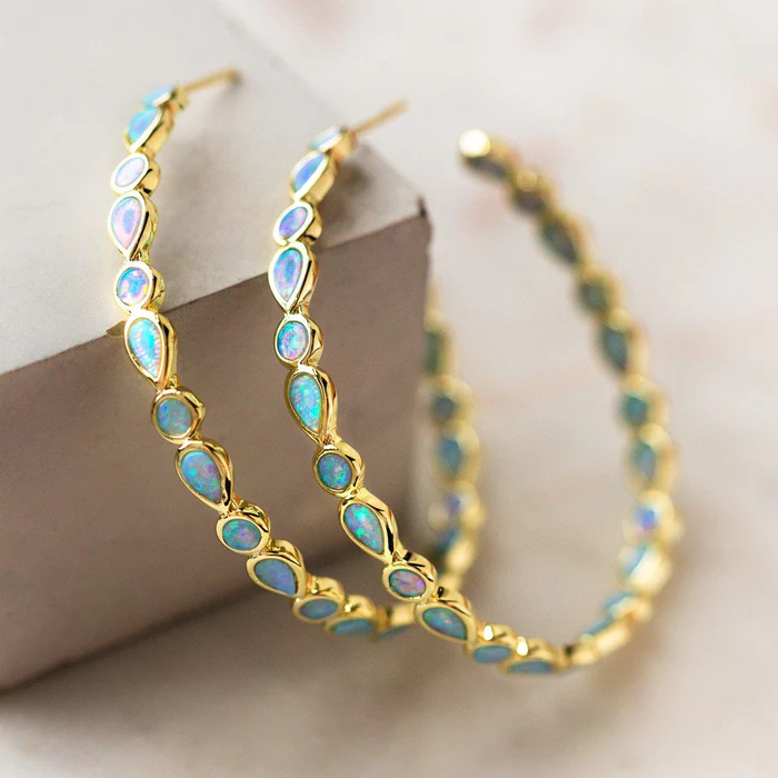 Vintage golden circle opal earrings