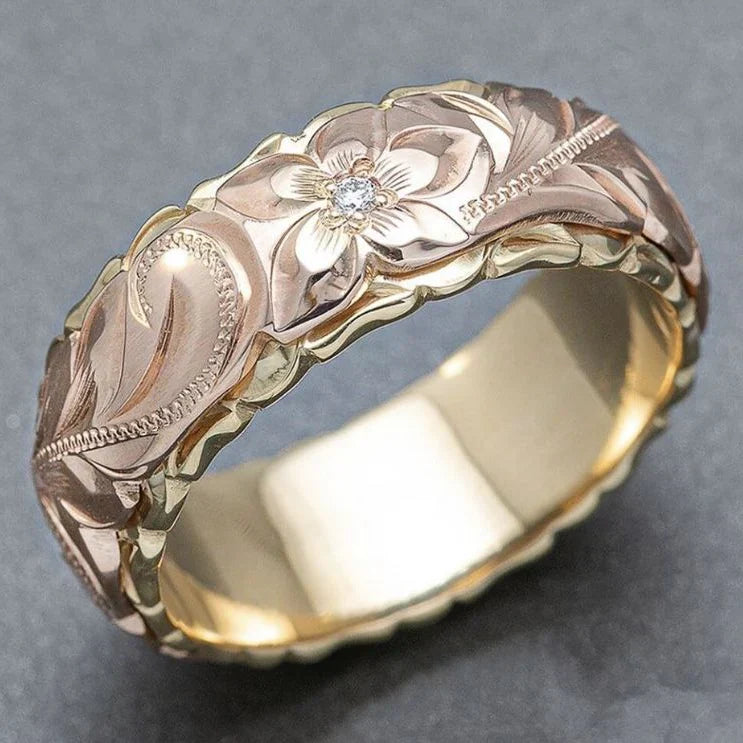 Vintage rose flower gold ring